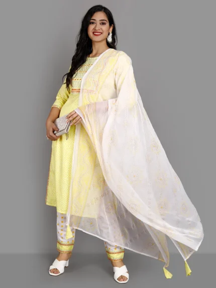 Yoke Design Panelled Kurta with Trousers & With Dupatta