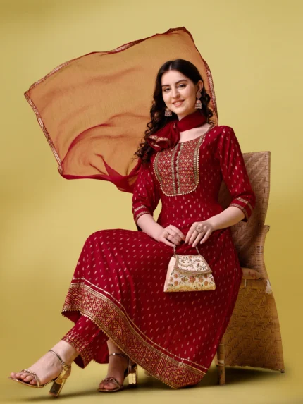 Ethnic Motifs Printed Regular Kurta with Trousers & With Dupatta